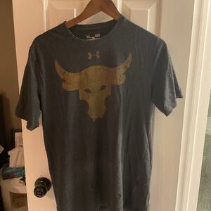 Men’s Under Armour Shirt Gray Project Rock Heatgear Workout Gym Bull S small